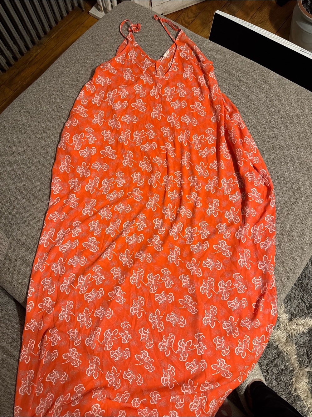 Orange Floral Maxi Dress with White Flowers